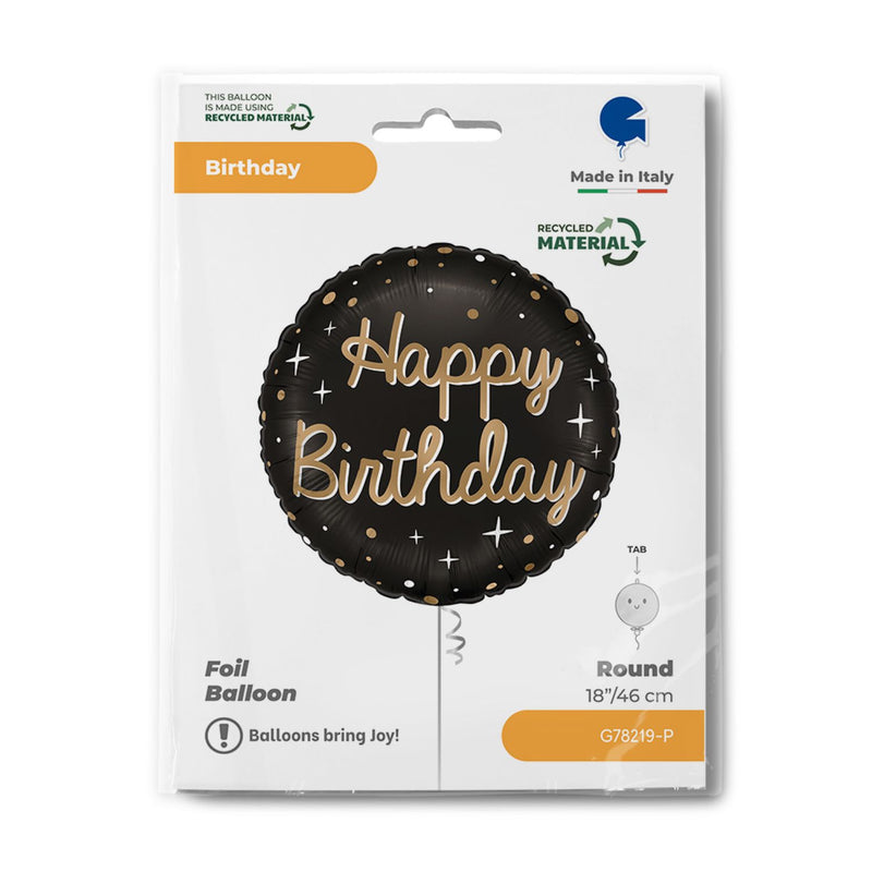 18"/Ø46cm Folienballon "Sparkling Black" | Happy Birthday
