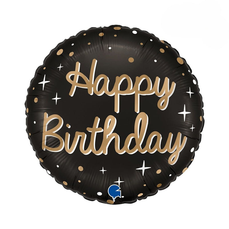 18"/Ø46cm Folienballon "Sparkling Black" | Happy Birthday