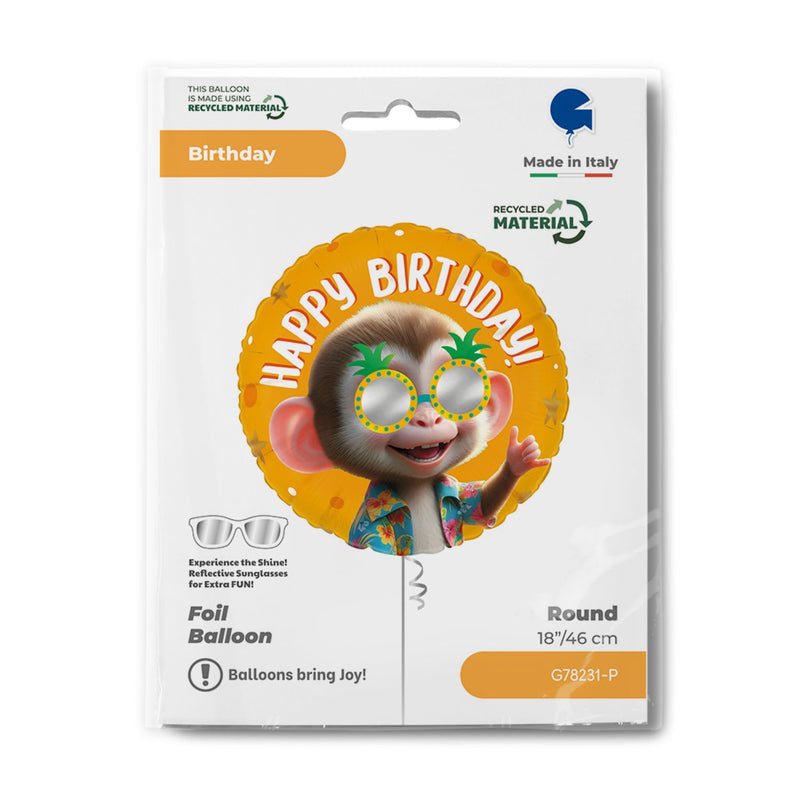 18"/Ø46cm Folienballon Affe "Happy Birthday"