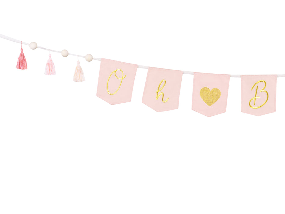 Buchstabengirlande Oh Baby mit Quasten rosa 250cm