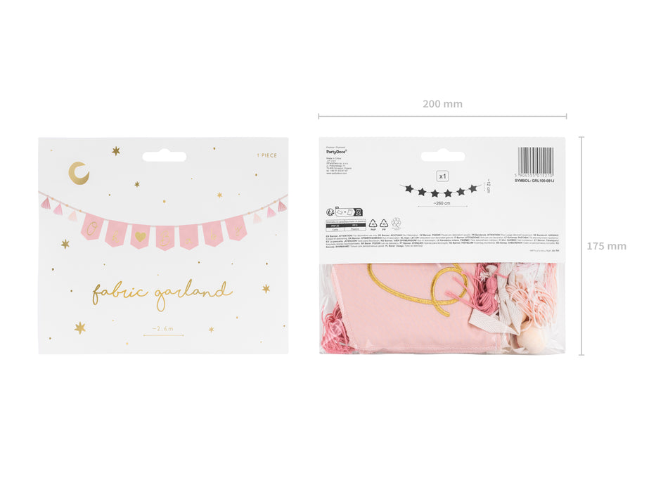 Buchstabengirlande Oh Baby mit Quasten rosa 250cm