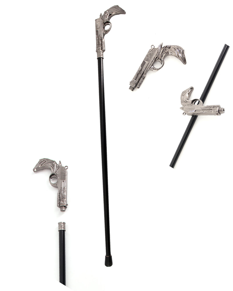 Gehstock aus Metall | Pistole Silber - 93 cm