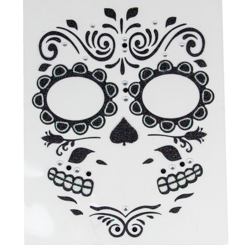 Halloween Gesichts-Tattoo "Skelett" | Schwarz Glitzer