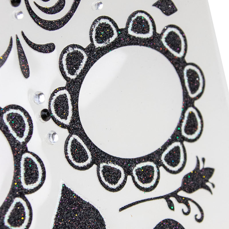 Halloween Gesichts-Tattoo "Skelett" | Schwarz Glitzer