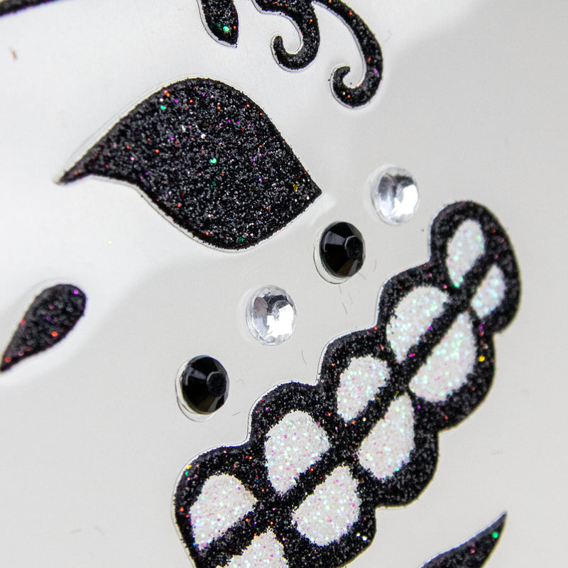 Halloween Gesichts-Tattoo "Skelett" | Schwarz Glitzer