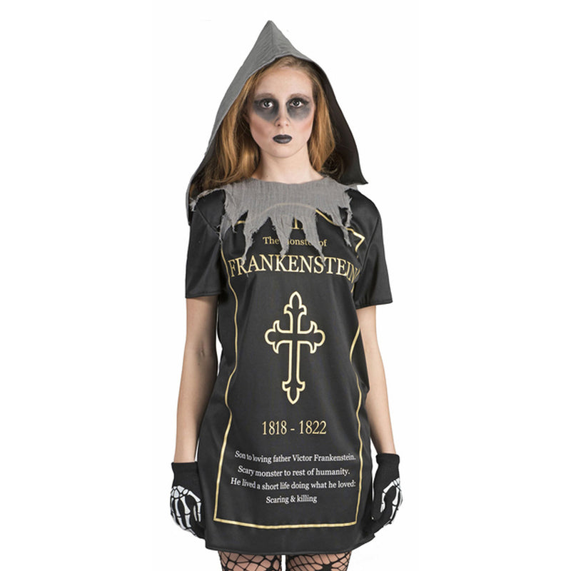 Grabstein "Tammy" Kleid mit Kapuze für Damen | Schwarz