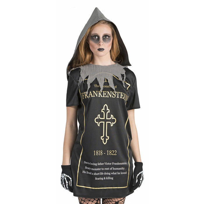 Grabstein "Tammy" Kleid mit Kapuze für Damen | Schwarz
