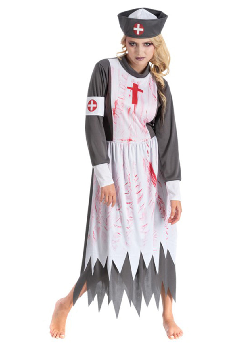 Zombie Krankenschwester Damen Kostüm "Bloody Nurse" | Grau Weiß