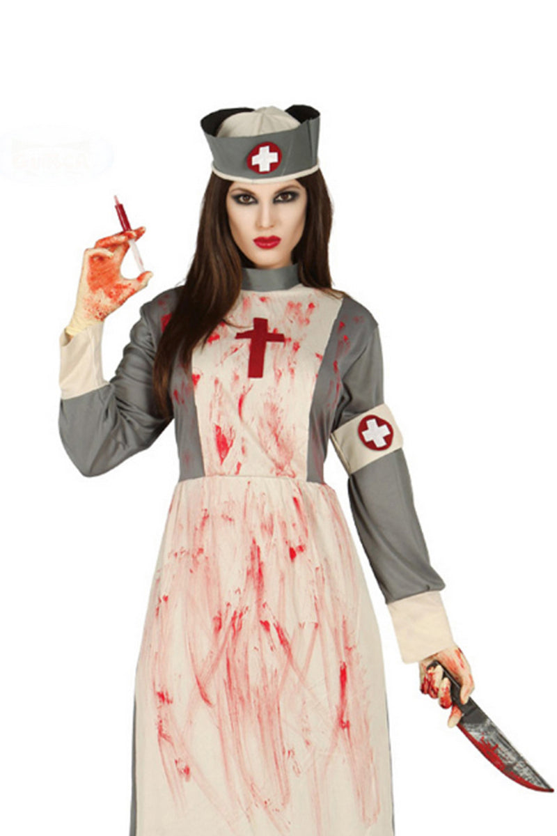 Zombie Krankenschwester Damen Kostüm "Bloody Nurse" | Grau Weiß