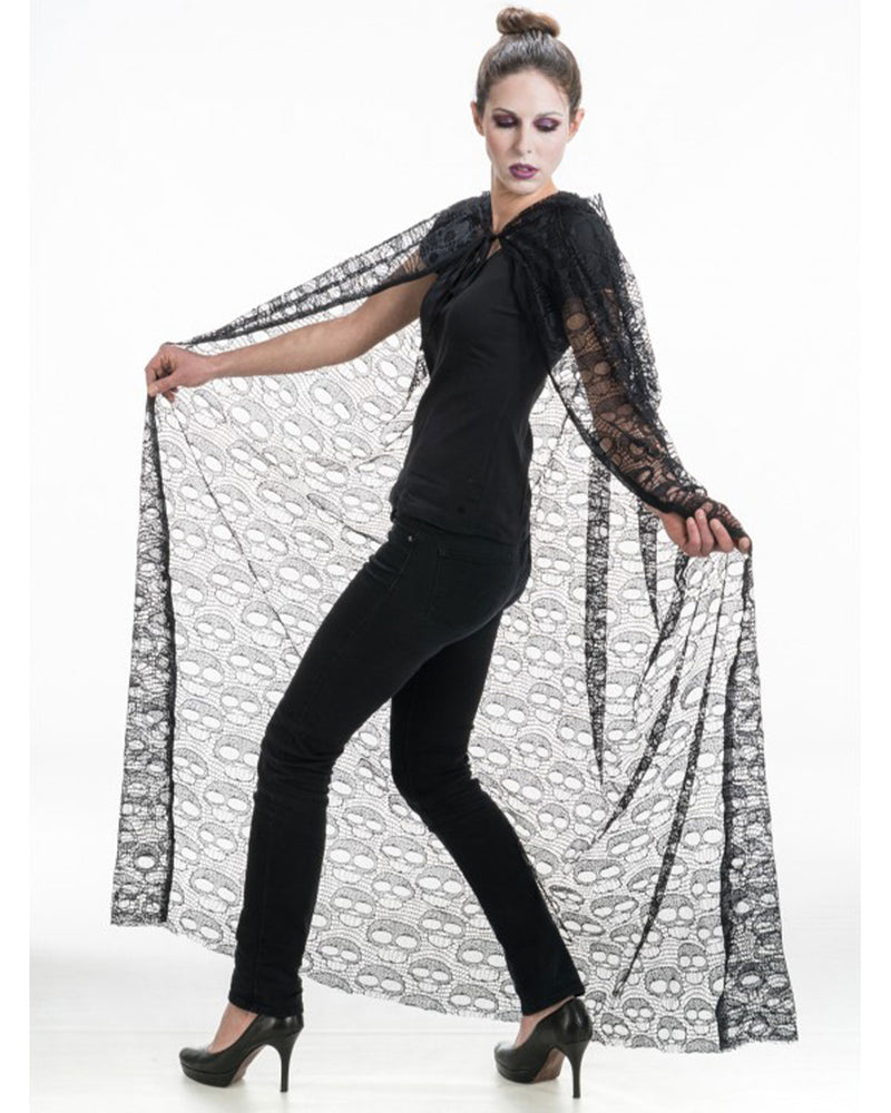 Spitzen Umhang mit Totenkopf Design - 145 cm | Schwarz