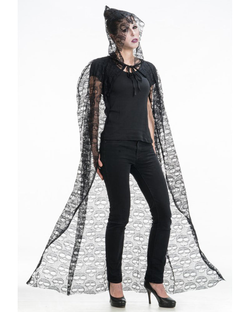 Spitzen Umhang mit Totenkopf Design - 145 cm | Schwarz