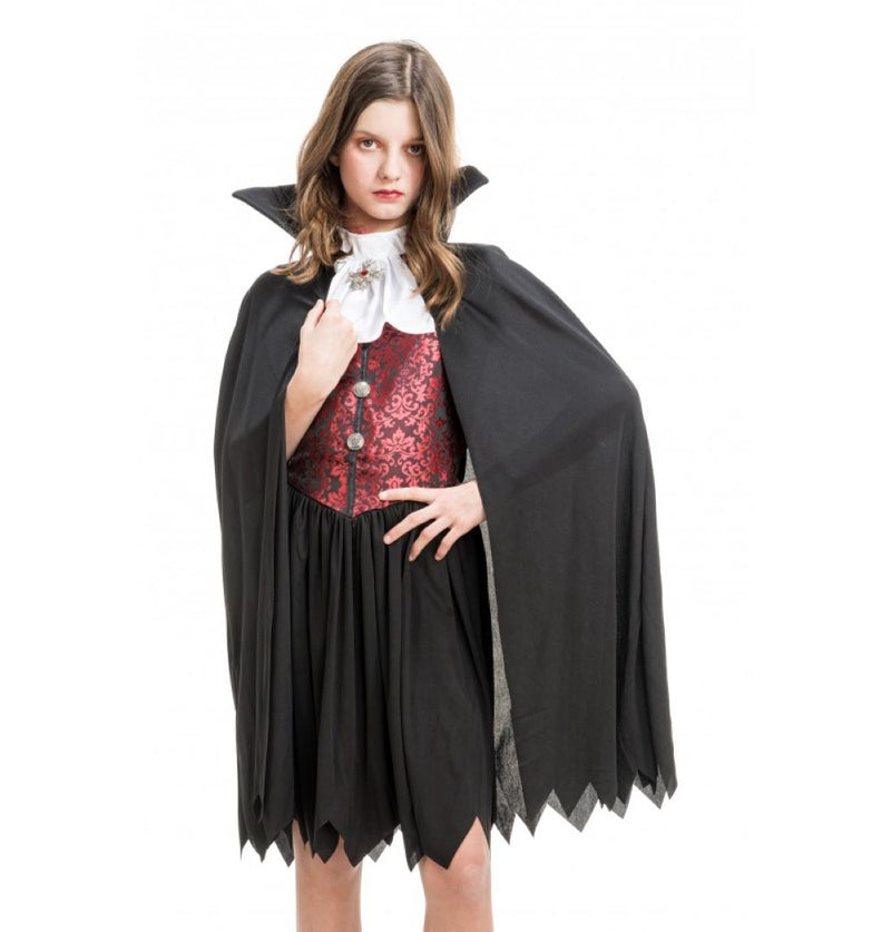 Vampiress Kostüm "Theodora" mit Umhang und Weste | Schwarz Rot