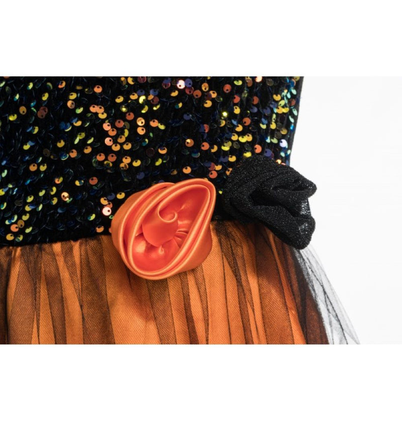 Hexenkostüm "Lucinda" für Mädchen mit Pailletten | Schwarz Orange