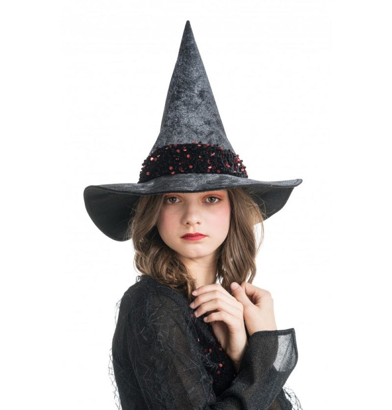 Hexenkostüm "Lucinda" für Mädchen mit Pailletten | Schwarz Burgund