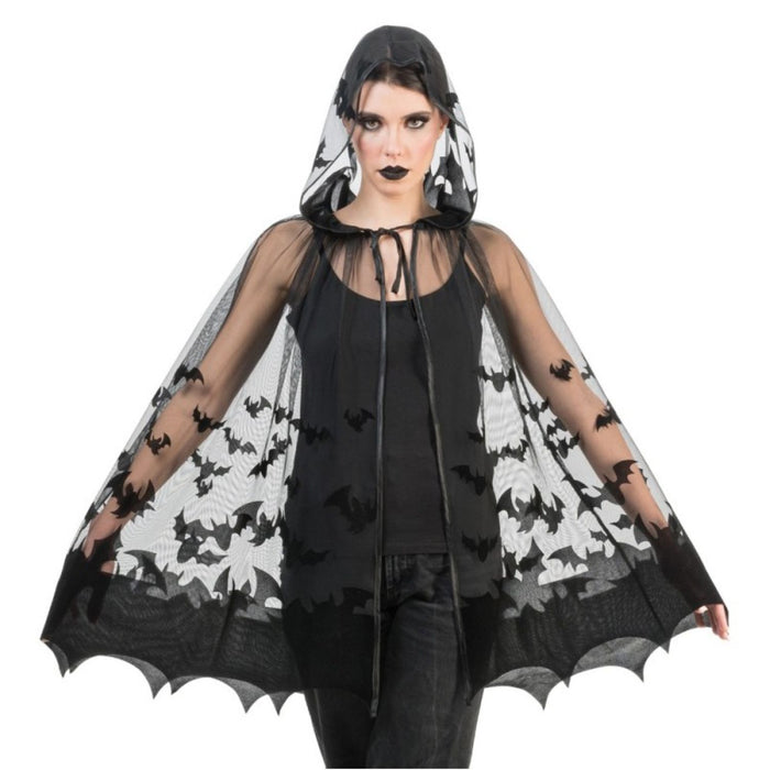 Schwarzer Fledermaus Umhang mit Kapuze | 78 cm