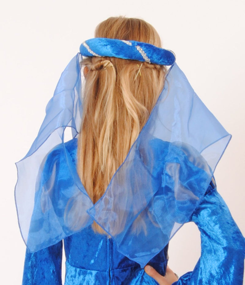 Mittelalter Haarband „Helena“ für Mädchen | Blau-Silber mit Schleier