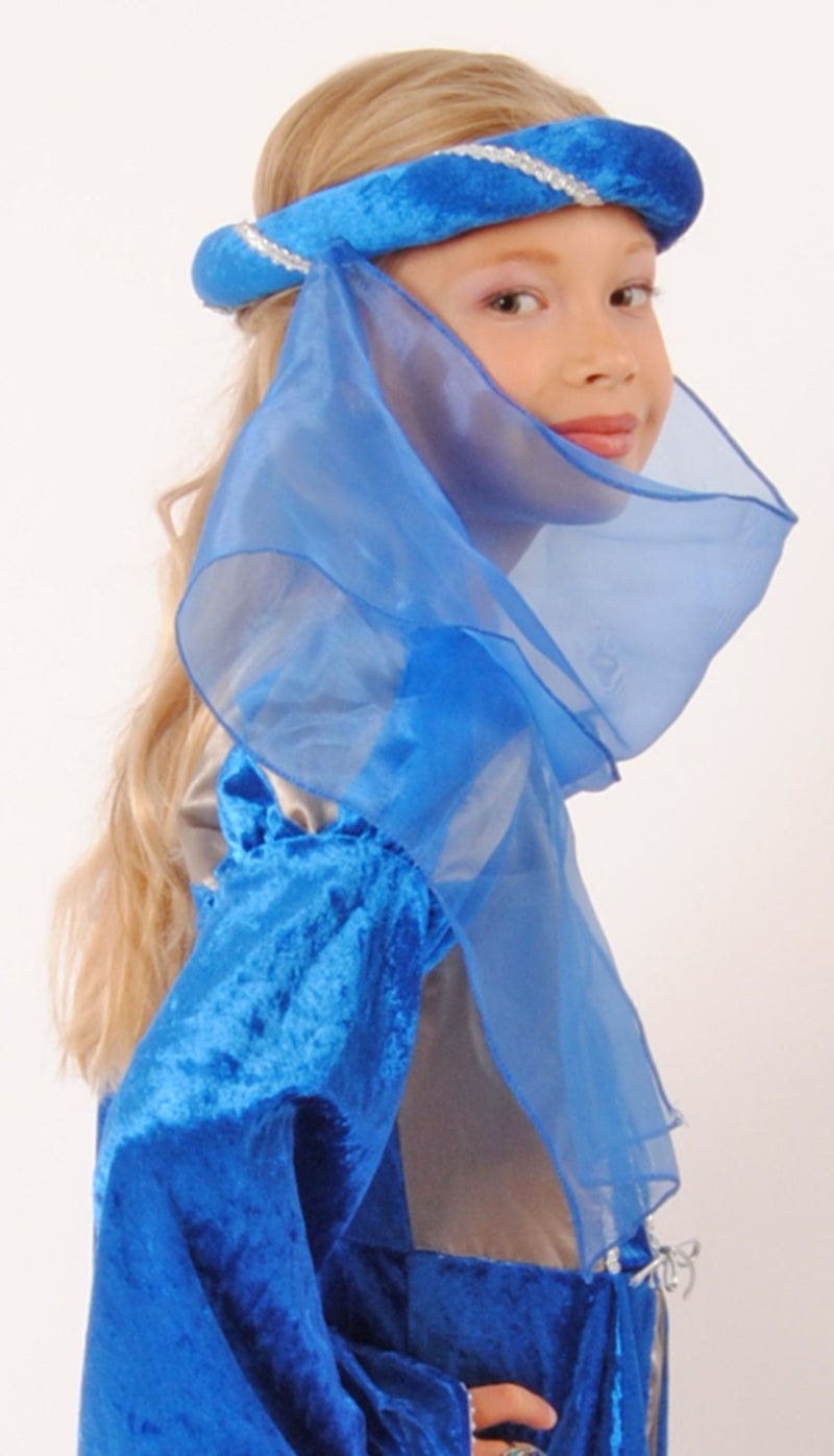 Mittelalter Haarband „Helena“ für Mädchen | Blau-Silber mit Schleier