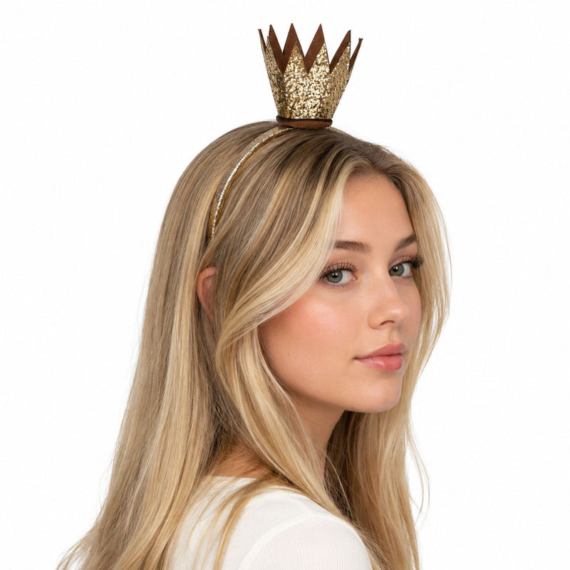 Haarreif mit goldener Glitzer Krone zum Prinzessin Kostüm