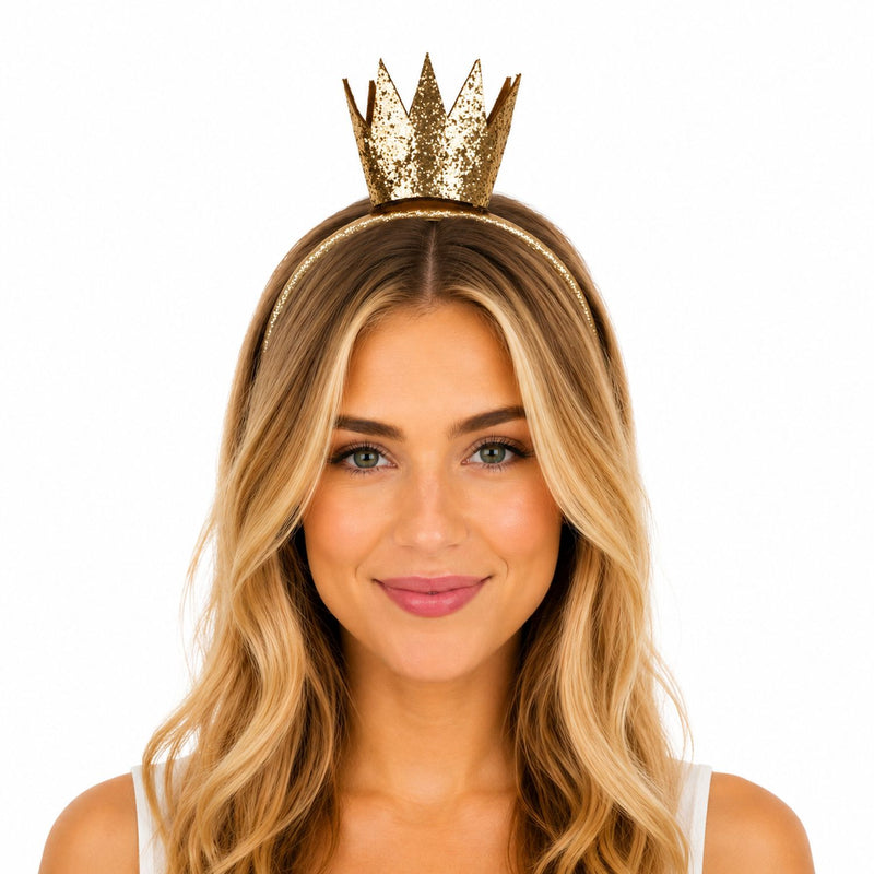 Haarreif mit goldener Glitzer Krone zum Prinzessin Kostüm