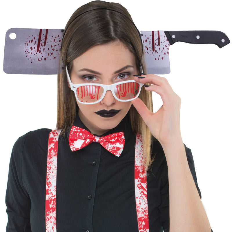Halloween Haarreif mit blutigem Hackebeil