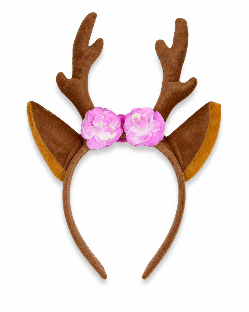 Haarreif zum Reh Kostüm mit Blüten | Braun Rosa