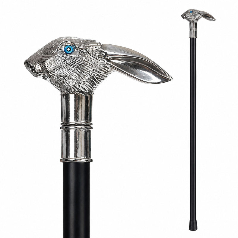 Gehstock aus Metall "Hasenkopf" | Schwarz Silber