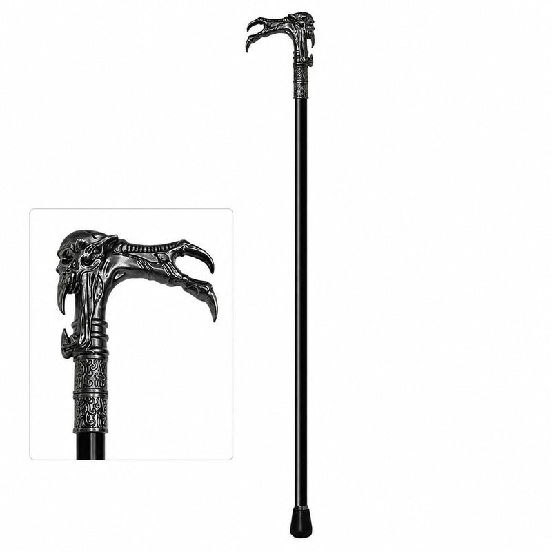 Gehstock aus Metall "Totenkopf Kralle" | Schwarz Silber