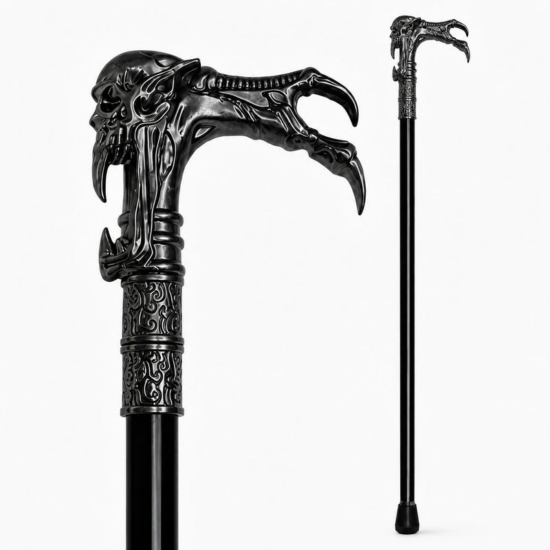 Gehstock aus Metall "Totenkopf Kralle" | Schwarz Silber