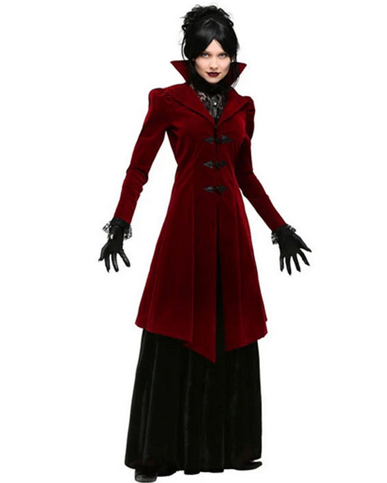 Vampir Kostüm "Linda" für Damen - 2-tlg. mit langem Rock | Weinrot Schwarz