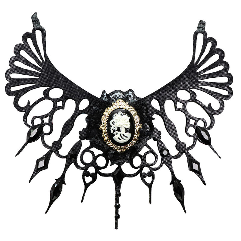 Gothik Halsband "Medaillon Totenkopf Braut" | Schwarz - Choker Halskette Schmuck Halloween Kostüm