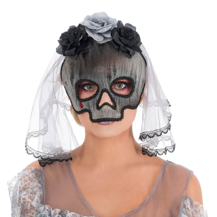 Halloween Maske Day of the Dead "Geisterbraut" | Grau Schwarz