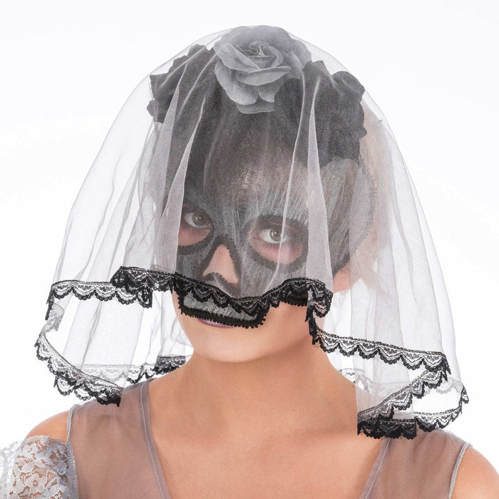 Halloween Maske Day of the Dead "Geisterbraut" | Grau Schwarz
