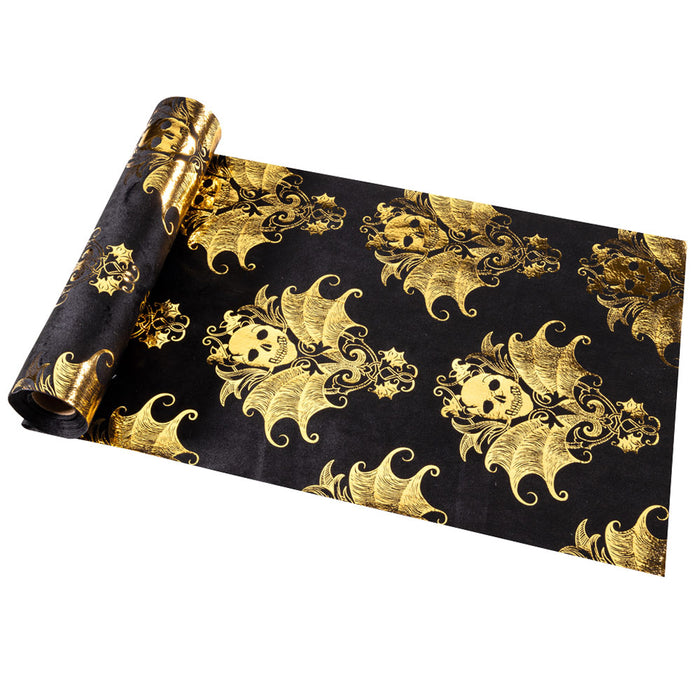 Halloween Tischläufer "Totenkopf Barock" - 28 x 300 cm | Schwarz Gold Dekoration