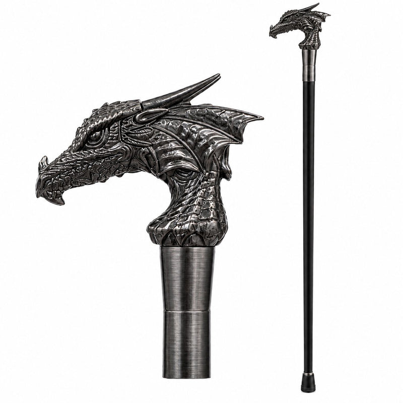 Gehstock aus Metall "Drache" | Schwarz Silber
