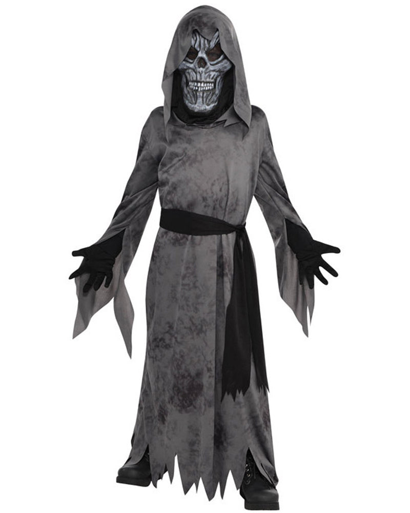Gruseliger Geist Kinderkostüm "Ghostly Ghoul" mit Skelett Maske | Grau