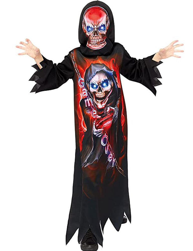 Halloween Kinderkostüm "Gaming Reaper" mit Skelett Maske | Horror Grusel Sensenmann