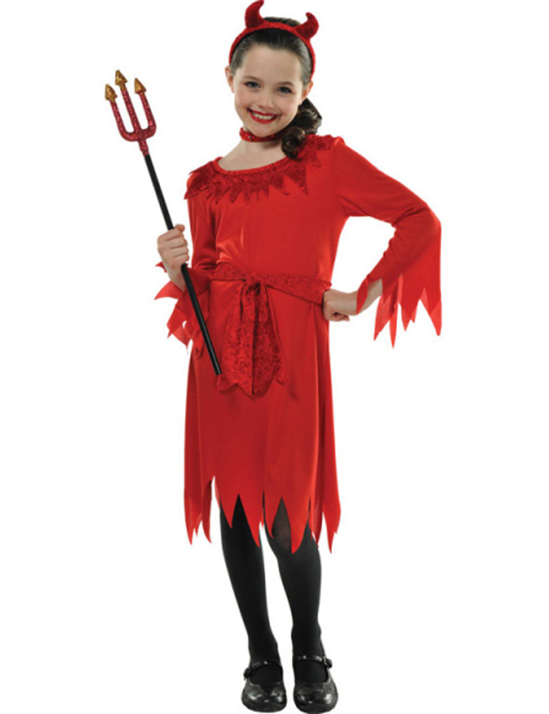 Kinderkostüm ‚Little Lil Devil‘ Von Amscan – Für Kinder 10-12 Jahre, Unisex, Inkl. Kleid, Halsband, Gürtel & Stirnband