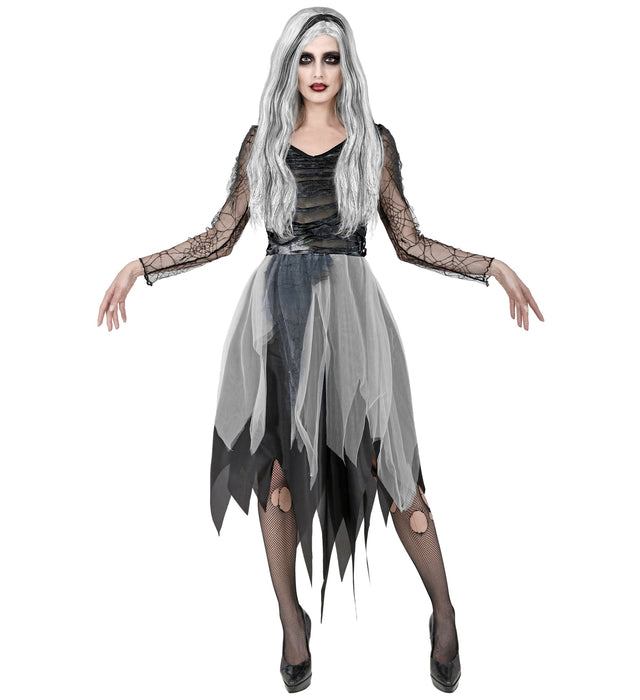 Halloween Kostüm "Ghostly Spirit" für Damen | Spinnenkleid - Grau