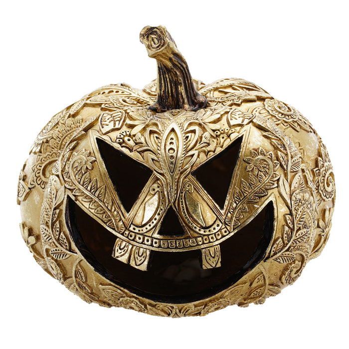 Hochwertige Kürbis Halloween Dekofigur "Gruseliges Grinsen" | Gold
