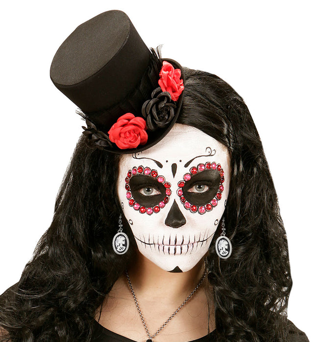 Kamee Totenkopf Ohrringe 01783 - Schwarz Weiß | Schmuck Halloween Kostüm Skelett Geist