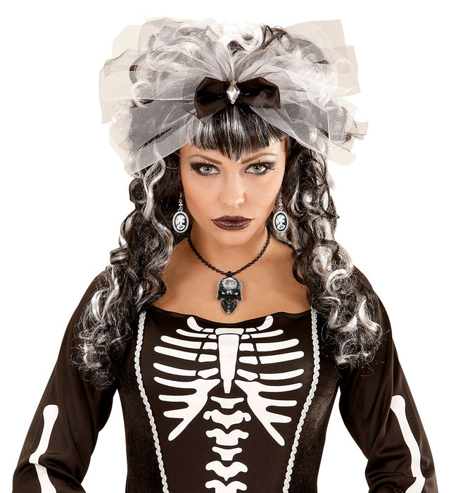 Kamee Totenkopf Ohrringe 01783 - Schwarz Weiß | Schmuck Halloween Kostüm Skelett Geist