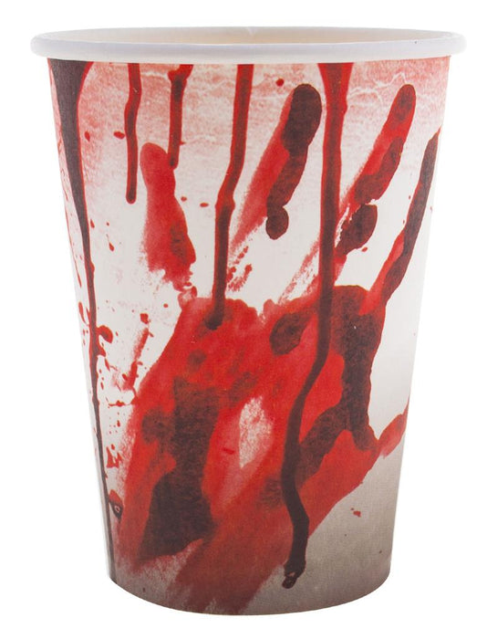 Blutige Trinkbecher aus Pappe - 8 Stück | Halloween Dekorations Artikel