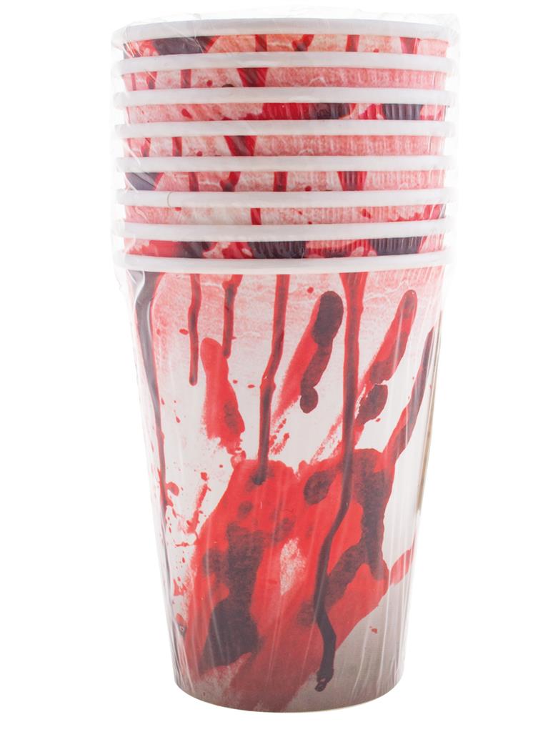 Blutige Trinkbecher aus Pappe - 8 Stück | Halloween Dekorations Artikel
