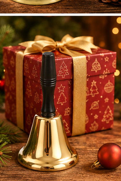 Weihnachtsmann Handglocke 20 cm | Gold mit schwarzem Griff