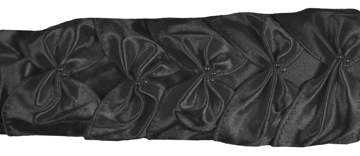 Prinzessin Handschuhe mit Raffung und Perlen - Schwarz