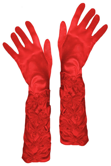 Prinzessin Handschuhe mit Raffung und Perlen - Rot
