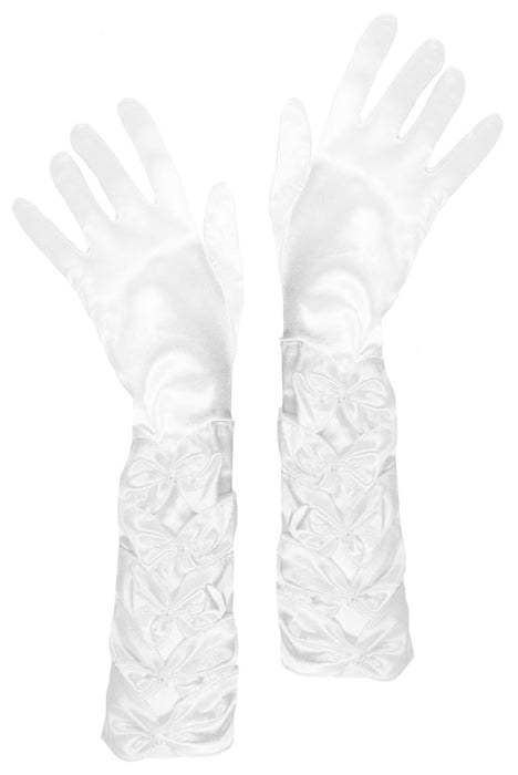 Prinzessin Handschuhe mit Raffung und Perlen - Weiß