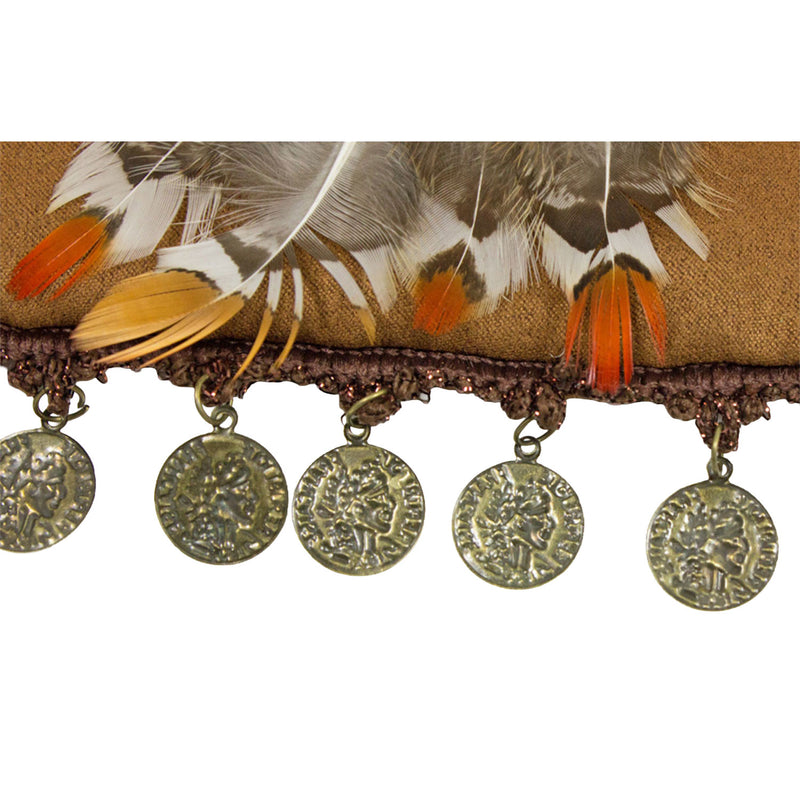 Indianer Handtasche mit Federn und Münzen | Braun