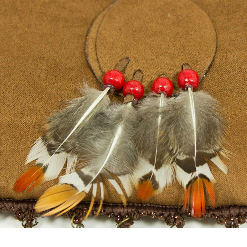 Indianer Handtasche mit Federn und Münzen | Braun