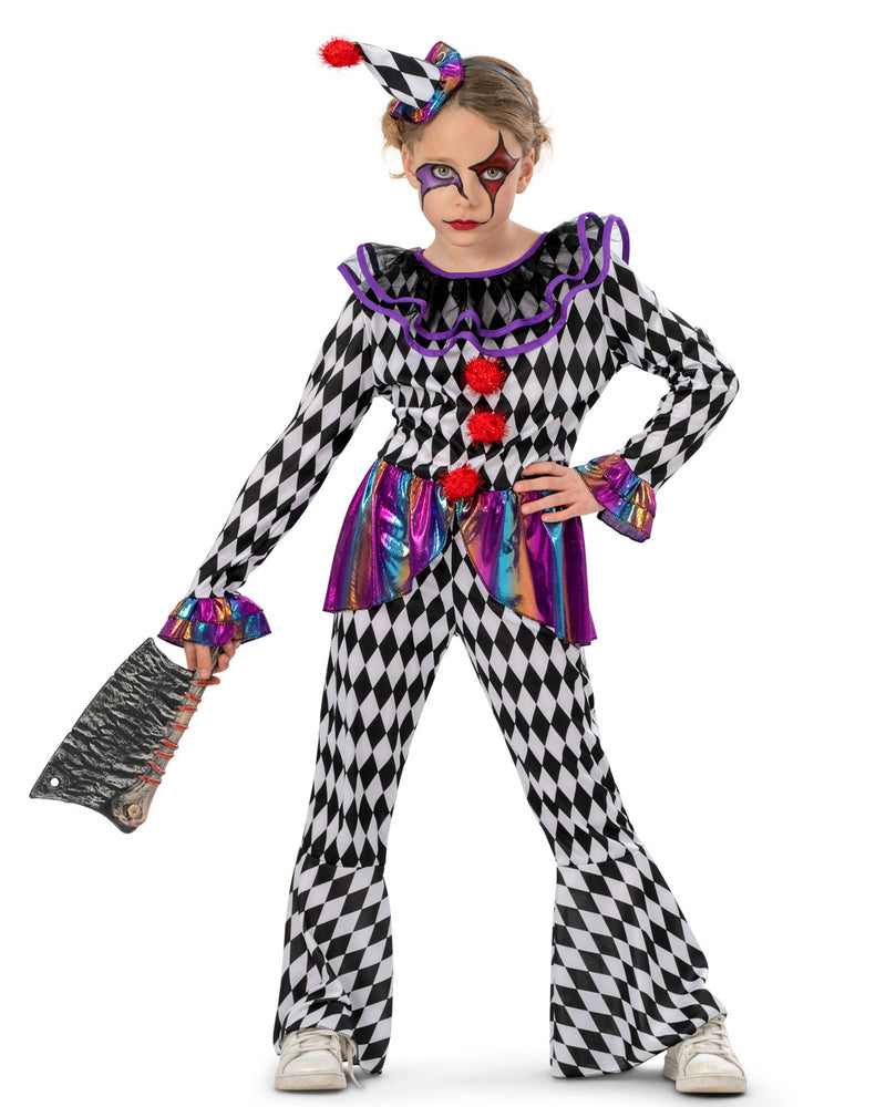 Harlekin Kinderkostüm "Chelsey" mit Hut | Pierrot Anzug